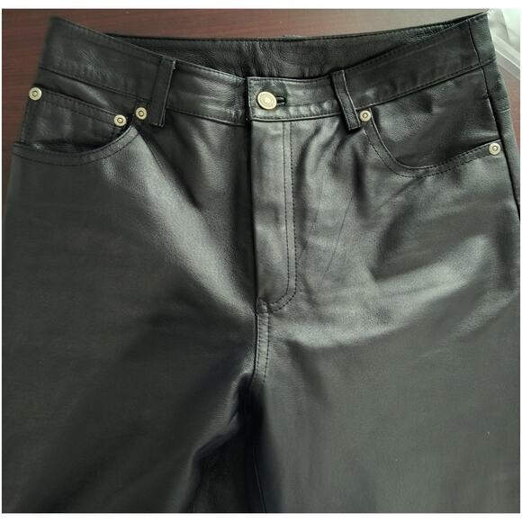 Newport News Leather Pants Women's Sz 6 Black Bootcut Lined Classic Dressy Biker - Picture 6 of 14